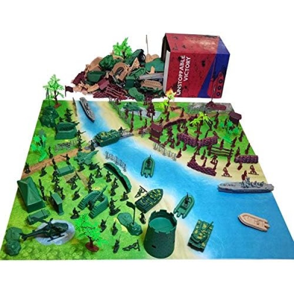 Army Men Military Set 293PCS-Mini Action Figure Play Set with Soldiers, Vehicles ,Tanks , Aircrafts & Boats-Pretend Army Base & Military Toy Figurines for Boys