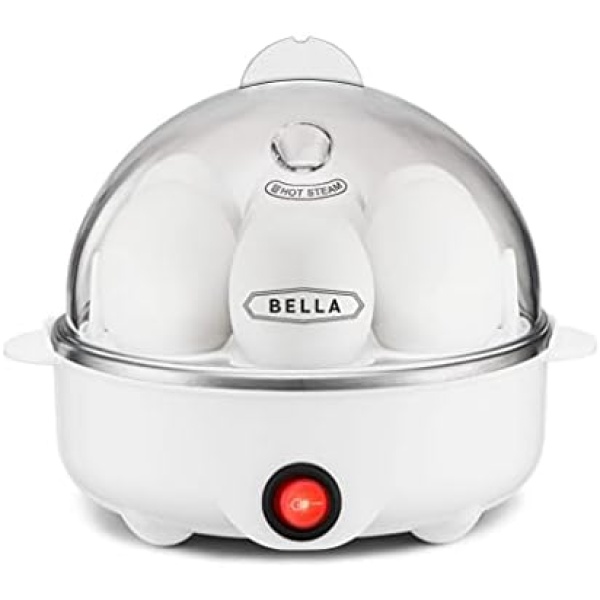 BELLA Rapid Electric Egg Cooker and Poacher with Auto Shut Off for Omelet, Soft, Medium and Hard Boiled Eggs - 7 Egg Capacity Tray, Single Stack, White