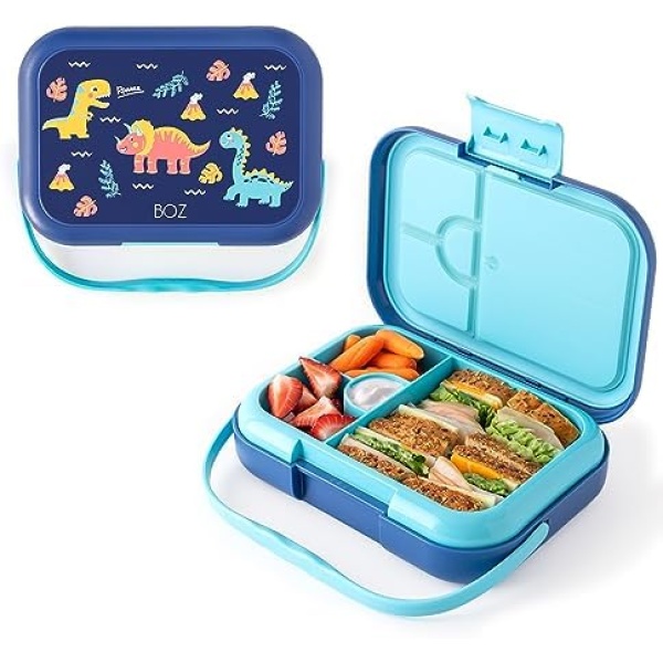 BOZ Kids Bento Lunch Box - Kids Lunch Containers for Ages 3 to 7 – Toddler Lunch Box for Daycare – Leak Proof 4 Compartments Lunch Box for Kids – Dishwasher Safe Kids Bento Box – Dinosaur Lunch Box