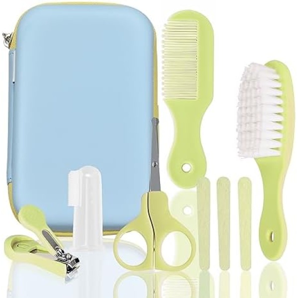 Baby Healthcare and Grooming Kit, FantasyDay 8 in 1 Baby Item Newborn Essentials Nursery Care Set Include Finger Toothbrush Nail Trimmer Ear Cleaner - Baby Product for Infant Toddlers Boys Girls Kids