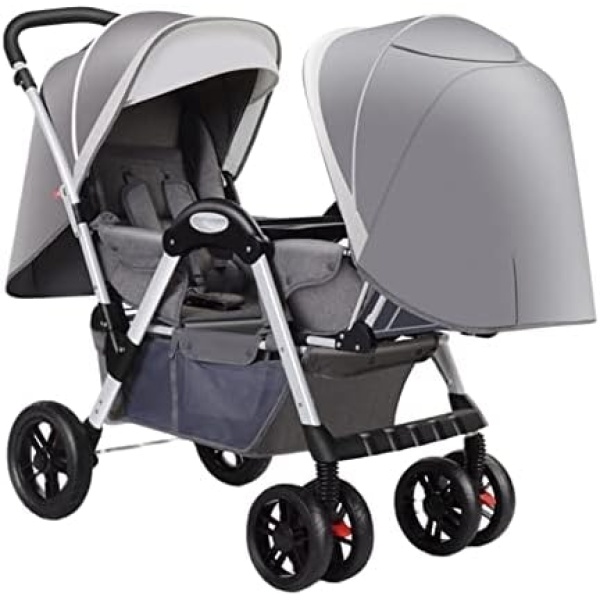 Baby Stroller for Twins-Cozy Compact Twin Stroller, Double Infant Stroller with Tandem Seating,Oversized Canopy, Tandem Umbrella Stroller for Girls Boys (Color : Gray 1)