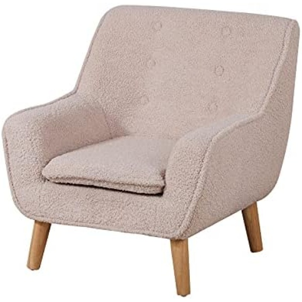 BabyLand Children's Preschool Armchair Sofa Teddy Velvet Single Kids Seat Chair Mini Baby Couch(Cream),SF-1097,54x49x57