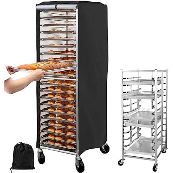 Bakery Rack Cover - Bread Rack Cover - Dustproof Silver Painted Oxford Cloth Rack Cover 2 Zippers 420D Waterproof 23.2 * 28.3 * 64.1in for Kitchen Pochy