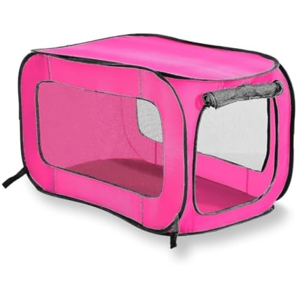 Beatrice Home Fashions Portable, Collapsible, Pop Up Travel Pet Kennel, 24" L x 16.6" W x 16" H, Fushia