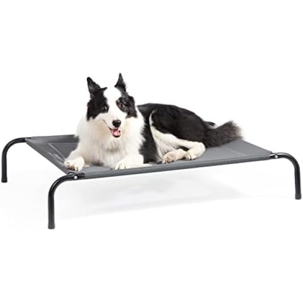 Bedsure Medium Elevated Outdoor Dog Bed - Raised Dog Cot for Medium Dogs, Portable Outdoor Pet Bed for Camping or Beach, Cooling Summer Frame with Breathable Mesh, Grey, 41.4 Inches