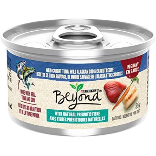 Beyond Grain Free Wet Cat Food, Tuna, Mackerel & Carrot Recipe, 85g can (12 Pack), Brown