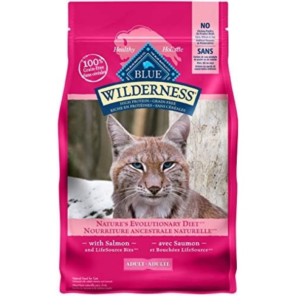 Blue Buffalo Wilderness High Protein Grain Free, Natural Adult Dry Cat Food, Salmon, 2.2kg (Pack of 1) - Medium Bag, kibble