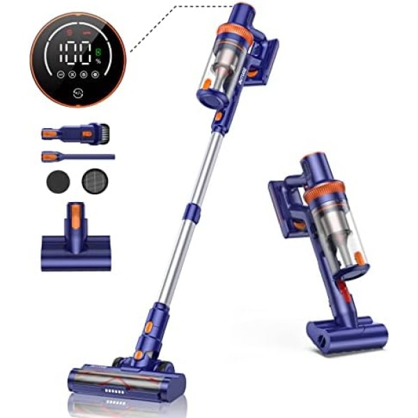 BuTure Cordless Vacuum Cleaner, 33Kpa/400W Cordless Stick Vacuum with Touch Screen, Handheld Cordless Vacuum Cleaner with Mini Electric Brush, 50min Runtime for Pet Hair Carpet and Hardwood Floor