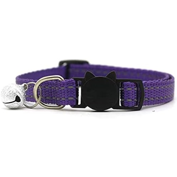 Cat Collar with Bell, Breakaway Cat Collar, Solid & Safe Collars for Pet Collar, Adjustable Length (1-Pack) (Purple)