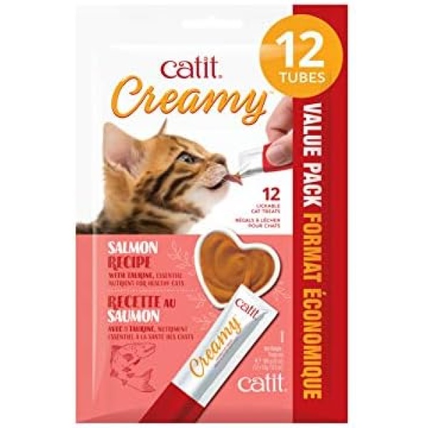 Catit Creamy Lickable Cat Treat, Healthy Cat Treat, Salmon, 12 Pack