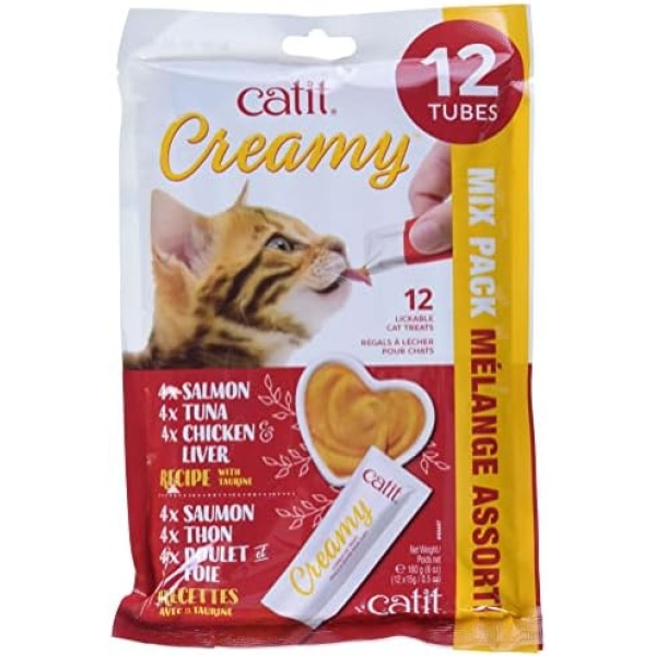 Catit Creamy Lickable Cat Treats, Assorted, 12 x 15 g, Pack of 8 Retail Units