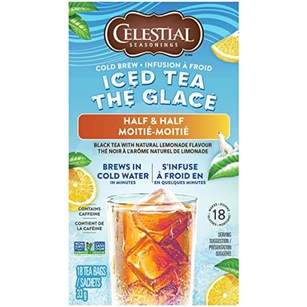 Celestial Seasonings Cold Brew Iced Tea, Half & Half Black Tea Lemonade, Contains Caffeine, 18 Count (Pack of 6)