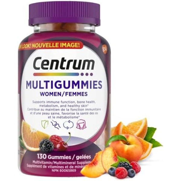 Centrum Women MultiGummies, Multivitamins/Minerals Gummies, Cherry, Berry, and Orange Flavours, 130 Gummies (Packaging May Vary)