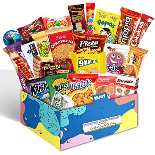 Classic Maxi Box Turkish Junk Foods International Snacks Extra Care Package, Ultimate Assortment of Turkish Treats, Mix variety pack of snacks, Best Foreign Candy or Foreign Snacks Box