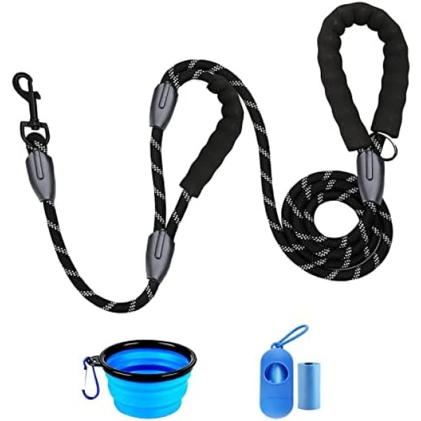 Dog Leash 6 FT with Two Comfortable Padded Handles, 0.5 in Heavy Duty Reflective Rope Dog Leash for Large Dog or Medium Dogs, Control Safety Nylon Dog Leash with Swivel Lockable Hook