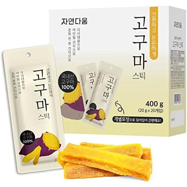 Dried Sweet Potato bar 100% made with Natural Sweet Potato 20 Pack (0.7 Oz EA)- Korean Sweet Potatoes for Diet Korean Snack Gluten-Free Snack No Sugar Added Pre-workout Snack (Unsweetened Dried) 고구마 말랭이