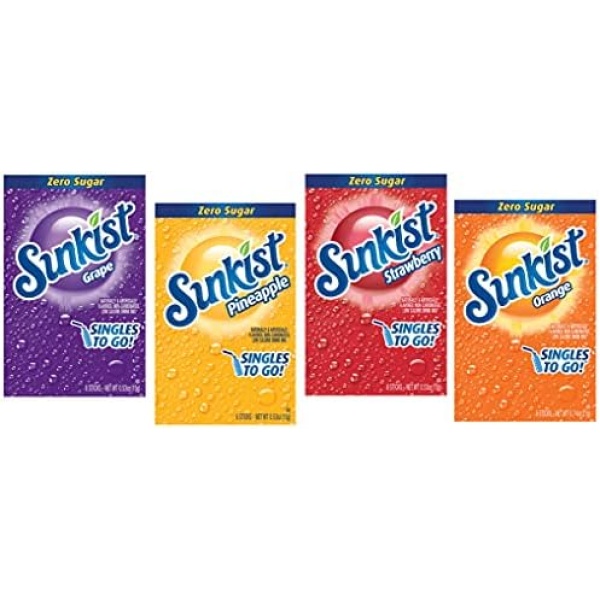 Drink Mix SUGAR FREE 4 Box Bundle - Strawberry, Grape, Pineapple, Orange - 24 Drink Packets