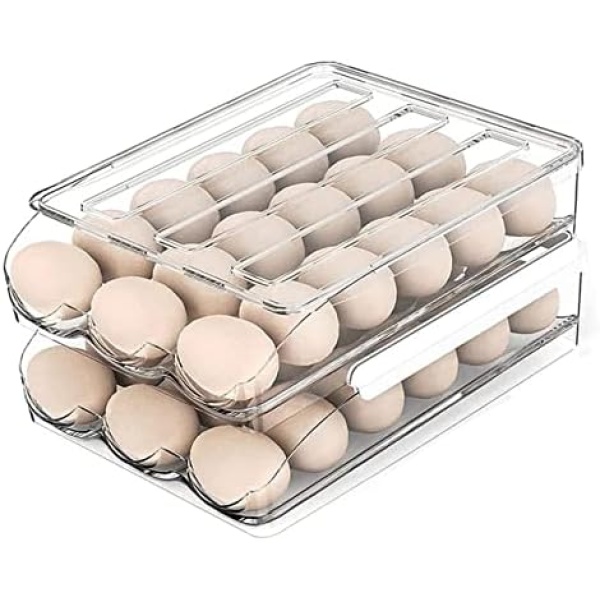 Egg Holder for Refrigerator, 36 Egg Storage-Automatic Rolling Egg Container for Refrigerator, Clear Egg Storage Container Bin, Egg Tray for Refrigerator Large Capacity(2 Layer)