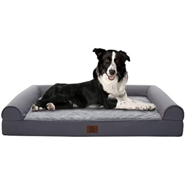 Eterish Large Orthopedic Dog Bed for Medium, Large Dogs up to 75 lbs, 3 inches Thick Egg-Crate Foam Bolster Dog Sofa Couch Bed with Removable Cover, Pet Bed Machine Washable, Grey