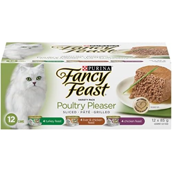 Fancy Feast Wet Cat Food, Poultry Pleaser Variety Pack 85 g Cans (12 Pack)