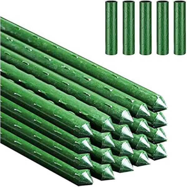 Garden Stakes, Plant Support Sticks Sturdy Gardening Plant Support Stake 20PCS Plastic Coated Steel Core Plant Sticks with 5PCS Connector for Climbing Plants Beans and Shrubs(41CM Length)