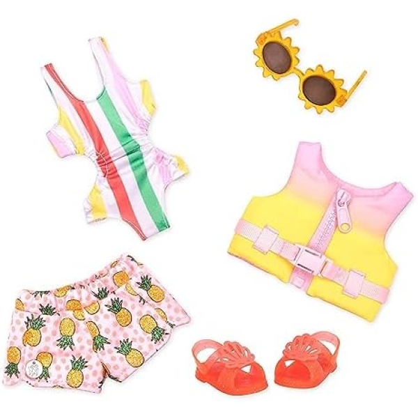 Glitter Girls – Glitter Girls Doll Clothes – Swimsuit Outfit – Sunglasses, Life Jacket, Shorts – Beach Accessories – 3 Years + – Bright As The Sun!