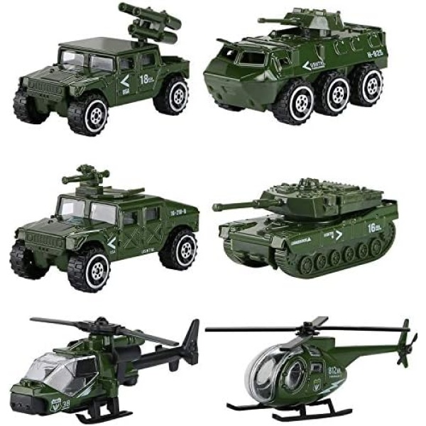 Hautton Diecast Police Cars Toy Vehicles, 6 Pack Alloy Metal Army Toys Model Cars Playset Police Patrol Jeep SWAT Truck Toy Cars Ideal for Age 3+ Kids Boys Toddlers -Green