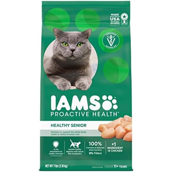 IAMS Proactive Health Healthy Senior Dry Cat Food, Chicken, 3.18kg Bag