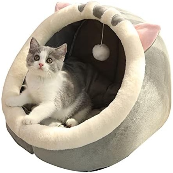 JENPECH Cat Bed Cave for Indoor Cats - Soft Cute Small Cat Bed Warm Pet Basket Kitten Lounger Cushion for Home - Small Pet Bed That Serves as a Cat Cave, Cat Condo Grey L