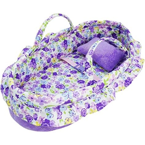 June Garden Cozy Dream Doll Bassinet - Baby Doll Portable Carrier - Fits for American Girl Dolls up to 14" - Soft Pillow & Safety Buckle Included - Purple