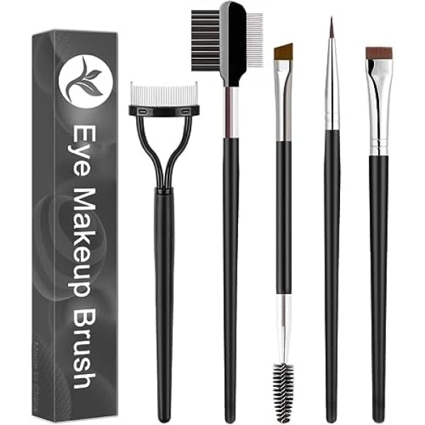 KINGMAS Eyebrow Brush, Fine Eyeliner Brush, Eyelash Separator Brow Comb Lash Spoolie Brush, Steel Mascara Comb Grooming Makeup Tool, 5-Pcs Set