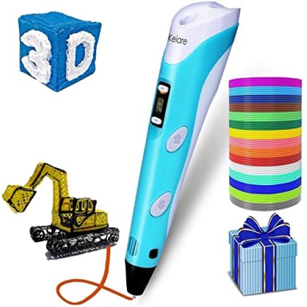 Keiare 3D Pen for Kids Upgrade 3D Printing Pen Stylo 3D Doodler Pen 3D Drawing Pen 3D Printer Pen Creative 3D Writing Pen Fun Toys Gift for Kids Include 12 Colors PLA Filament Refills with Charger (Blue)