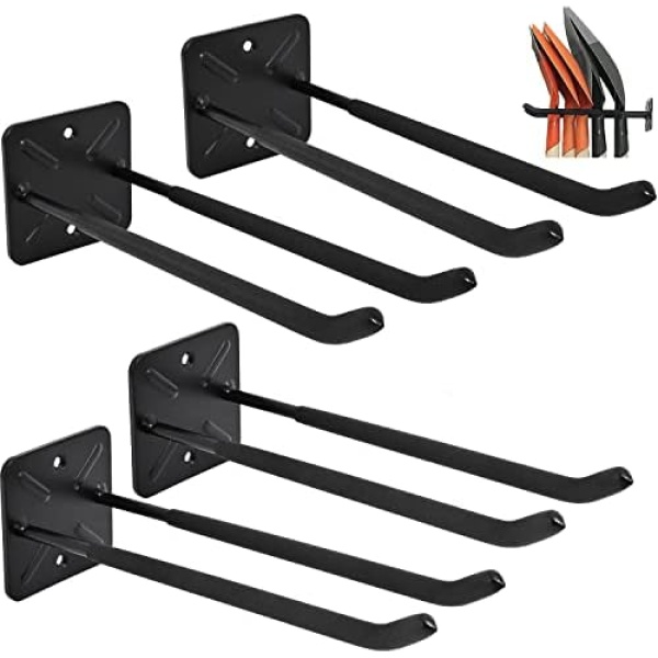 Large Garage Wall Hooks Load Up to 100lbs,4PCS Heavy Duty Garden Tool Organizer,Wall Mounted Shovel Holder,Folding Chair Rack,Ladder Hanger,Ski Rack,Garage Storage and Organization(Black,12.4'')