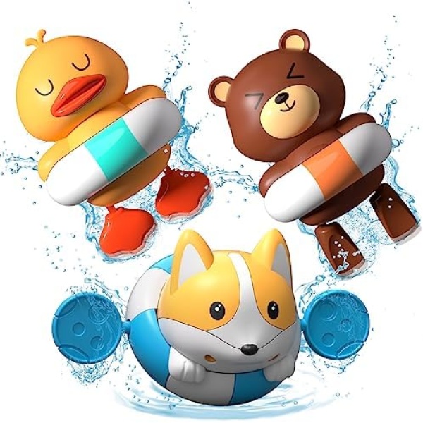 Lehoo Castle Bath Toys, 3 Pcs Wind up Bathtub Toys, Floating Swimming Bath Toys - Included Dog, Duck, Bear, Cute Animals Pool Water Toys for Baby Toddler