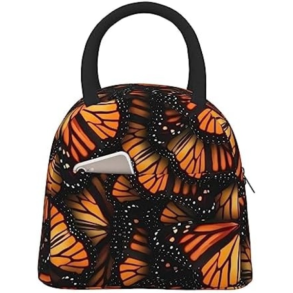 Lunch Bag Orange Monarch Butterflies Lunch Box for Women Adult Men, Small Leakproof Cooler Cute Lunch Boxes Tote Bags Large Capacity Reusable Insulated Lunch Container for Work Office Picnic or Travel