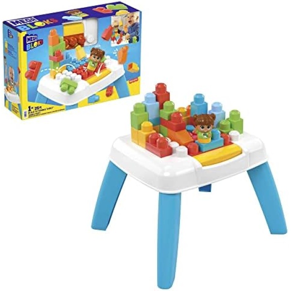 MEGA BLOKS Fisher-Price Toddler Building Blocks, Build n Tumble Activity Table with 25 Pieces and Storage, 1 Figure, Kids Age 1+ Years