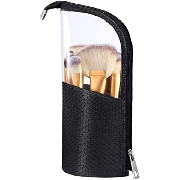 Makeup Brush Holder,Travel Makeup Brush Organizer Case,Portable Waterproof Clear Plastic Cosmetic Zipper Pouch with Divider Make Up Brush Bag for Women