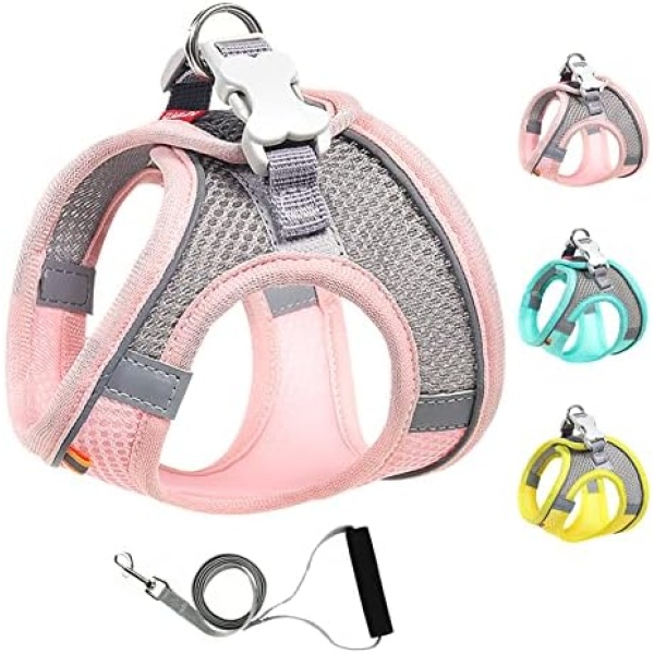 Mitili Dog Harness with Leash Set, No Pull Dogs Vest Harnesses Step-in Air Reflective Adjustable Breathable Mesh Cat Harness fit Small Medium Puppy Pet Cats (Fresh Pink, XS(Chest:8-11"-Fit Cats))