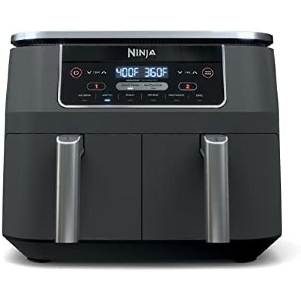 Ninja Foodi 6-in-1 8-qt. (7.6L) 2-Basket Air Fryer DualZone Technology, Match Cook & Smart Finish to Roast, Broil, Dehydrate & More for Quick, Easy Meals, Slate Grey (DZ201C) Canadian Version