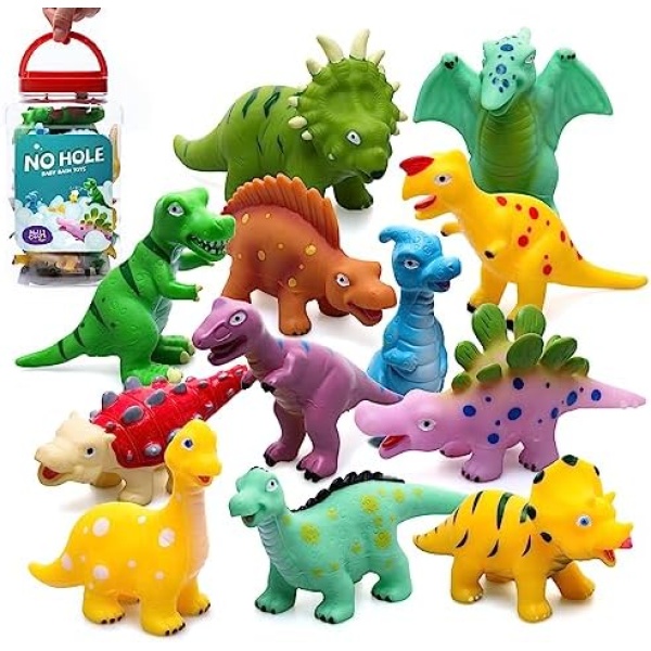 No Hole Baby Dinosaur Bath Toys for Toddler, 12 PCS Mold Free Kids Bathtub Pool Toys