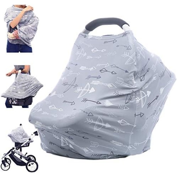 Nursing Cover Breastfeeding Carseat Canopy - Multi Use Infant Stroller Cover, Nursing Breastfeeding Scarf, Car Seat Covers for Babies, Unisex Baby Shower Gifts for Boys and Girls