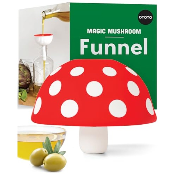 OTOTO Magic Mushroom Small Funnel - Kitchen Funnels for Filling Bottles or Containers - Silicone Funnel, Plastic Funnel for Liquids - 100% Food Safe, BPA-Free, Dishwasher Safe Collapsible Funnel