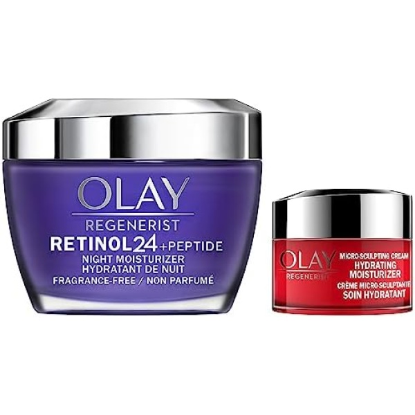 Olay Regenerist Retinol 24 + Peptide Night Face Moisturizer with Vitamin B3, Niacinamide, Fragrance-Free 50 ml + Micro-Sculpting Cream, 15 ml Travel/Trial Size Gift Set