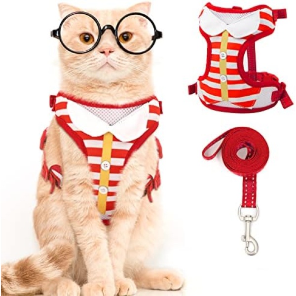 PAWFUN Cat Harness and Leash Set for Small Large Cats, Adjustable Kitten Harness Escape Proof, Soft Cat Vest Lightweight Travel Cat Harnesses with Reflective Trim for Outdoor Walking