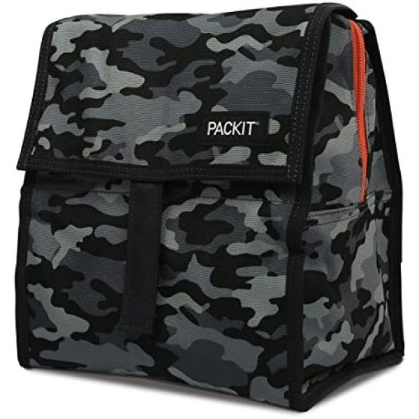 PackIt® Freezable Lunch Bag, Charcoal Camo, Built with EcoFreeze® Technology, Foldable, Reusable, Zip and Velcro Closure with Buckle Handle, Perfect for Fresh Lunch On The Go