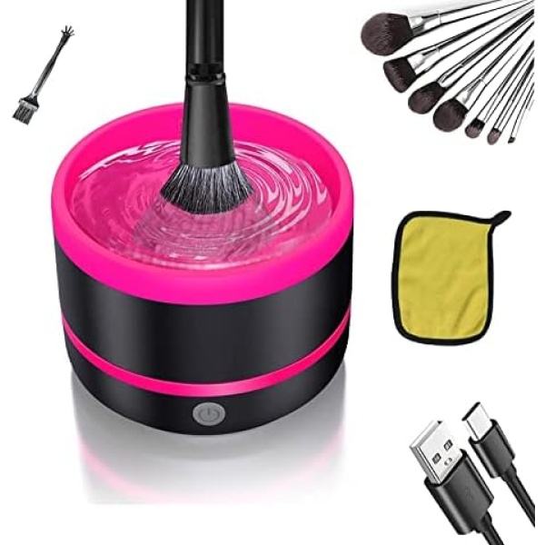 Premium Electric Makeup Brush Cleaner Machine Super-Fast Spinner Automatic USB-C, Cosmetic Brushes Cleanser Tool for All Size Beauty Set Liquid Foundation, Contour Brush Eyeshadow Blushes Deep Clean