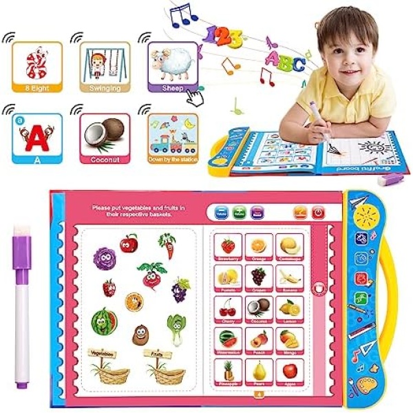 QIZEBABY ABC Learning for Toddlers, Music & Letters & Numbers & Words & Spelling Toys for Toddlers,Activity Book for Kids,Electronic Busy Book,Preschool Educational Toys for 2 3 4 5 Year Old