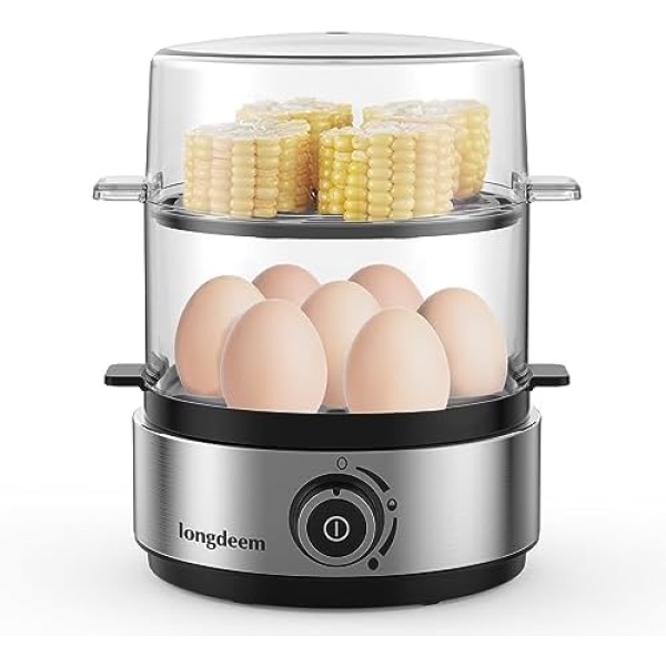 Rapid Electric Egg Cooker and Poacher with Auto Shut Off for Poached, Soft, Medium and Hard Boiled Eggs, 14 Egg Capacity Tray & Stainless Steel, Measuring Cup Included, BPA Free