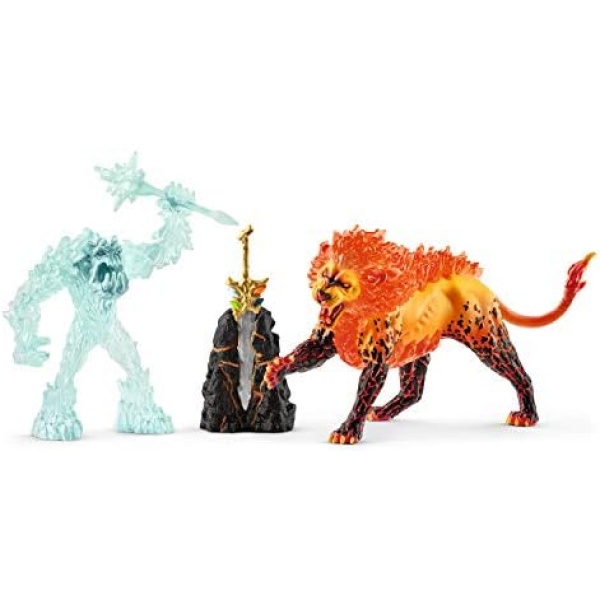 Schleich Eldrador Creatures, Mythical Creatures Toys for Kids, Battle for The Super Weapon Set with Ice Monster and Lava Monster Action Figures, 5 Pieces, Ages 7+