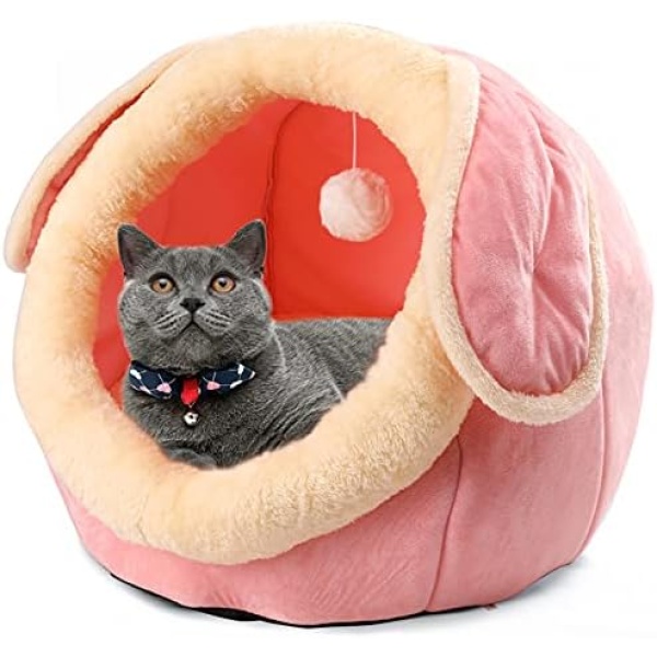 ShellKingdom Cat Bed for Indoor Cats, Cat House Furniture for Pet Kitten Tent Cave, Cute Dog Beds for Puppy Medium Dogs with Removable Washable Soft Cushioned Pillow (Pink)